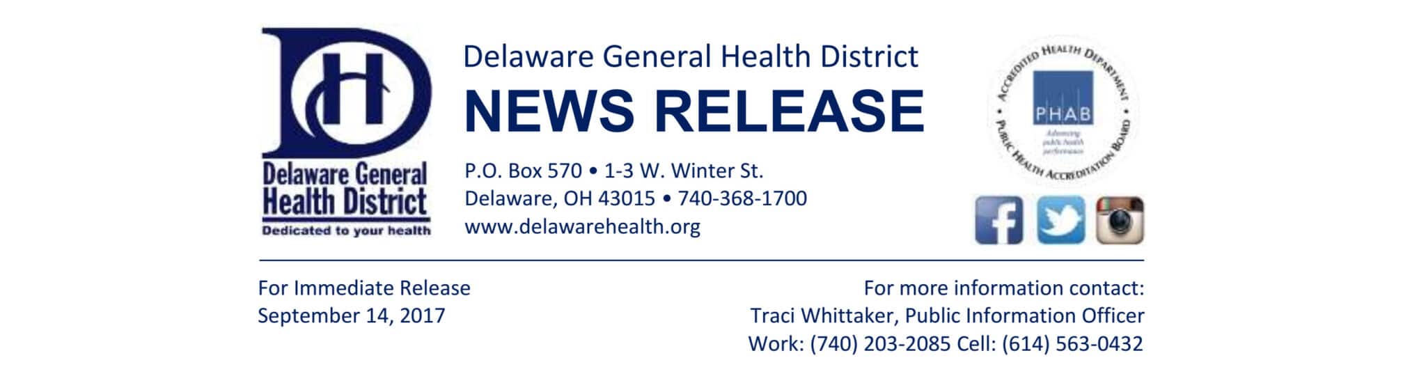 Delaware General Health District Press Release