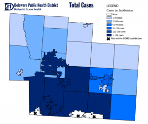 Map of total cases of COVID-19 in Delaware County for Nov. 20, 2020